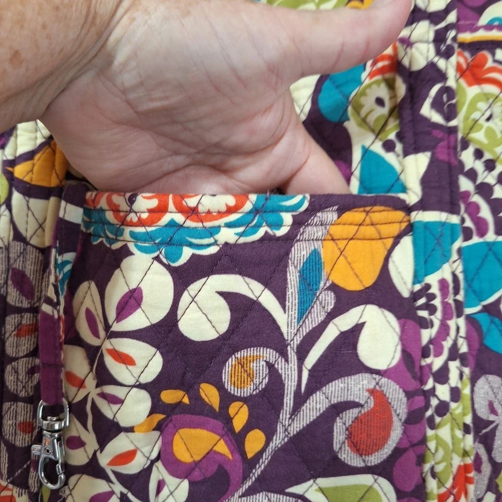 Vera Bradley Vera Tote Shoulder Bag in Plum Crazy Plum Toggle Close Large Zipper